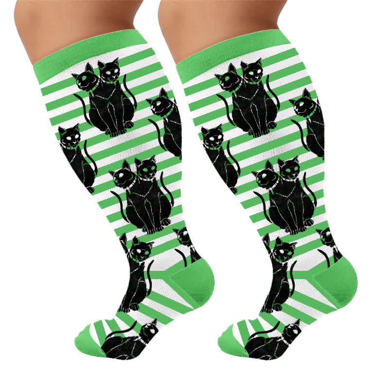 Chaussettes de compression grandes tailles à rayures vertes chat - image 10