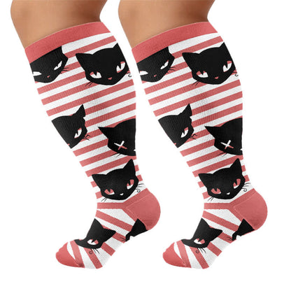 Chaussettes de compression grandes tailles à rayures vertes chat - image 8