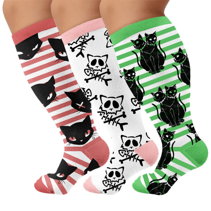 Chaussettes de compression grandes tailles à rayures vertes chat - image 7