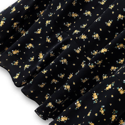 Robe midi grande taille à petits fleurs, col à nouer et ourlet à volants - image 4