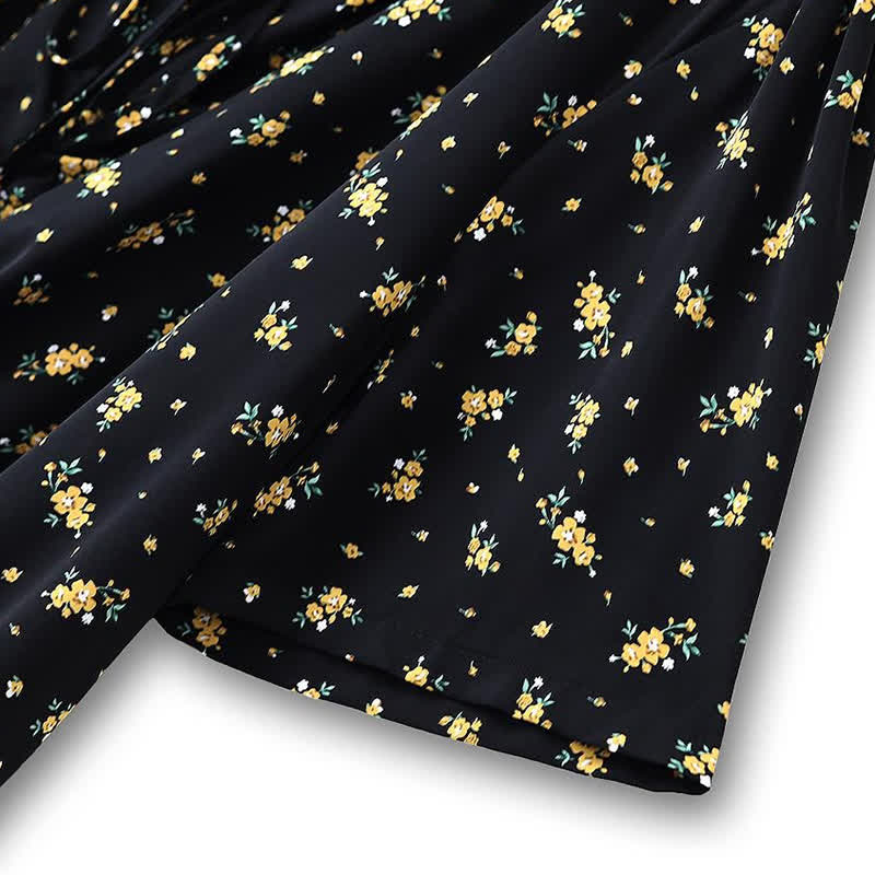 Robe midi grande taille à petits fleurs, col à nouer et ourlet à volants - image 2