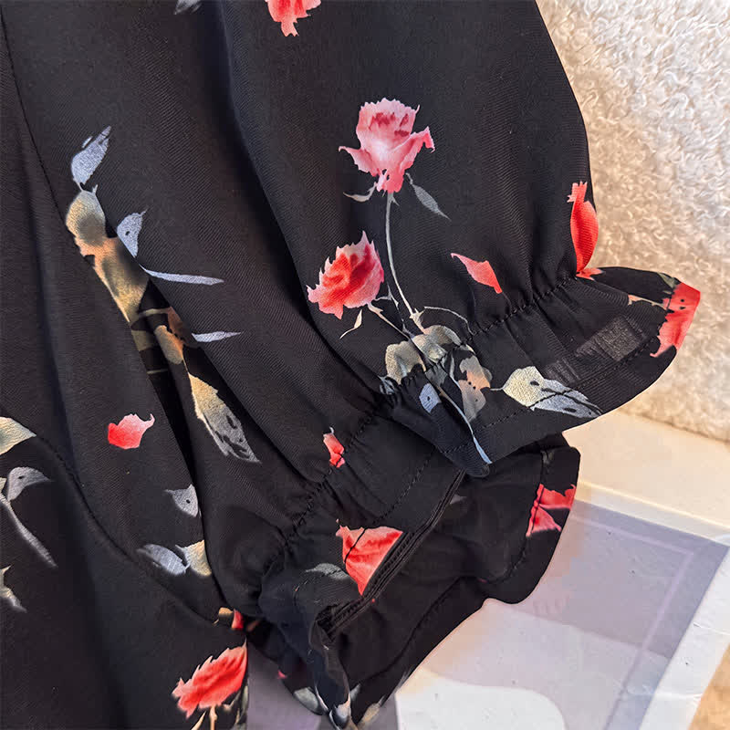 Robe midi noire à fleurs grande taille - image 2