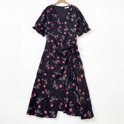 Robe midi noire à fleurs grande taille - Noir - 6XL - image 0