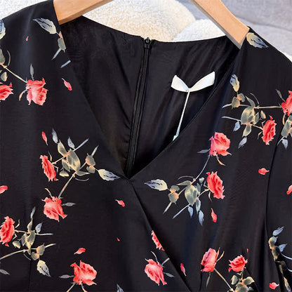 Robe midi noire à fleurs grande taille - image 1