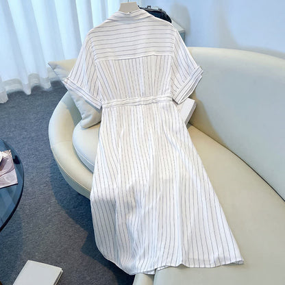 Robe midi rayée à ceinture grande taille - image 6