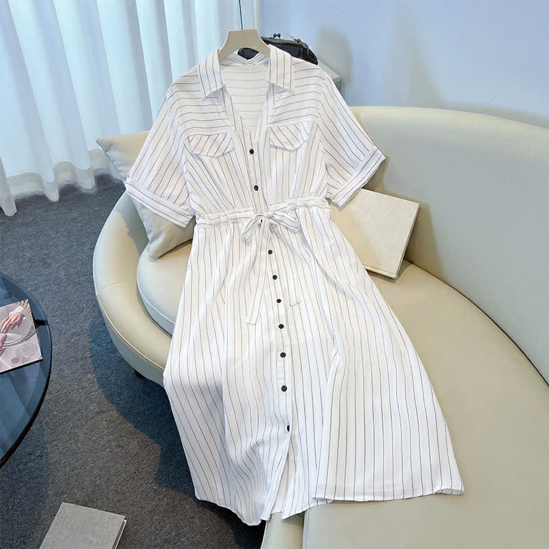 Robe midi rayée à ceinture grande taille - image 5