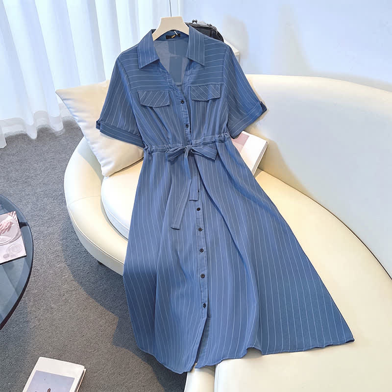 Robe midi rayée à ceinture grande taille - image 7