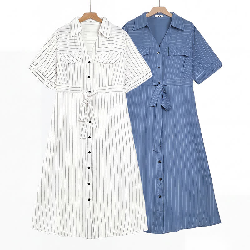 Robe midi rayée à ceinture grande taille - image 0