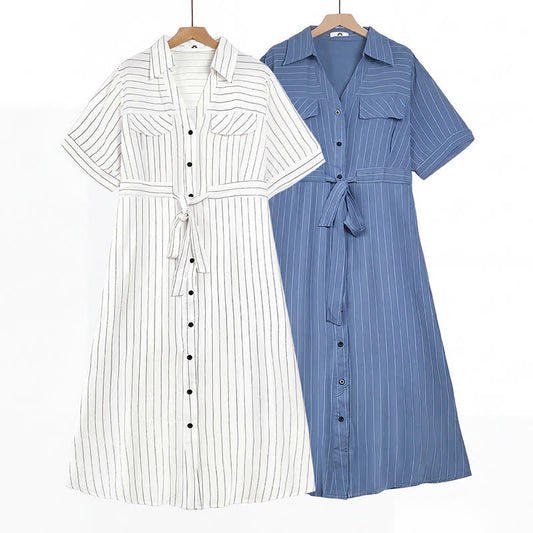 Robe midi rayée à ceinture grande taille - image 0