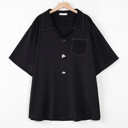 Chemisier à col cubain et coutures contrastées grandes tailles - Noir - 4XL - image 6