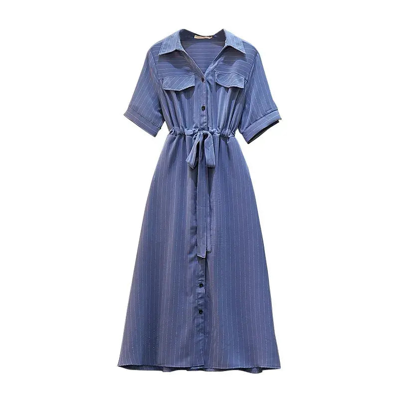 Robe midi rayée à ceinture grande taille - Bleu - 6XL - image 8