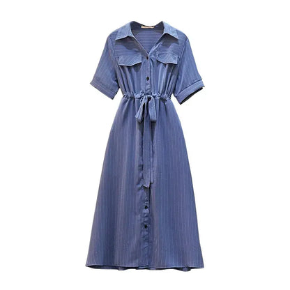 Robe midi rayée à ceinture grande taille - Bleu - 6XL - image 8