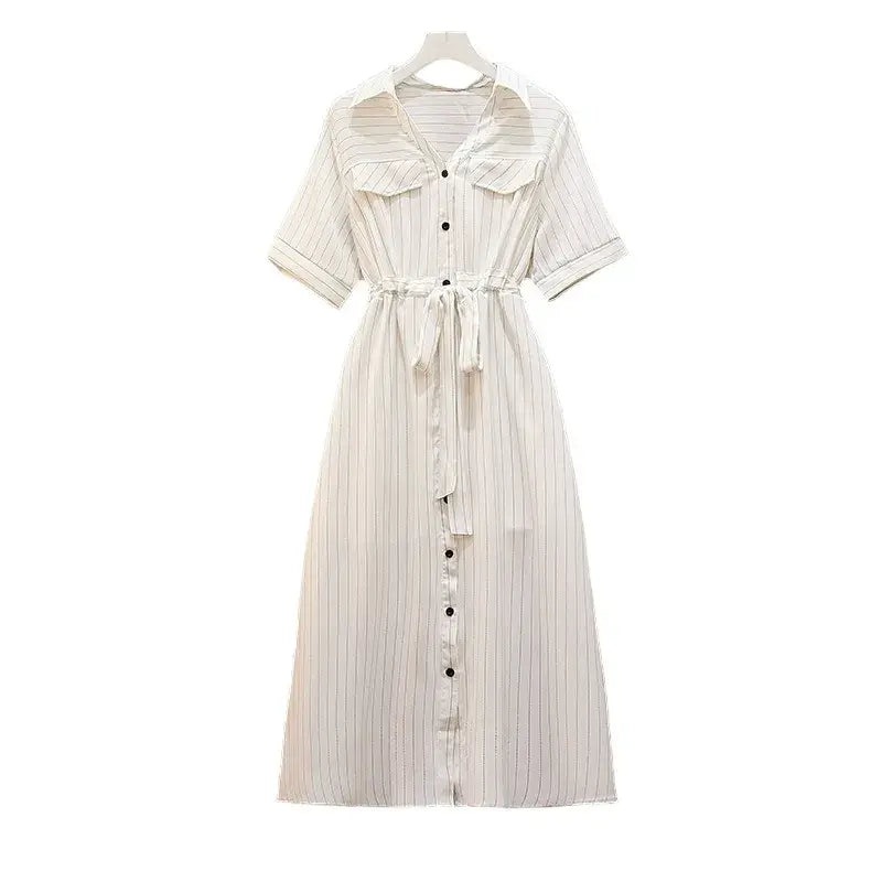 Robe midi rayée à ceinture grande taille - Blanc - 6XL - image 9