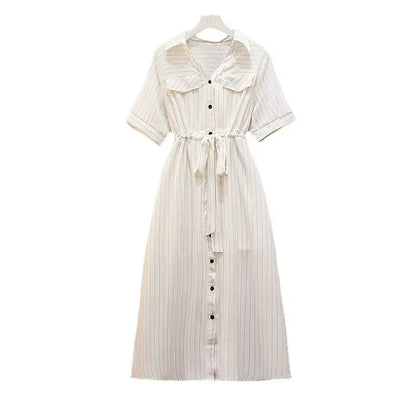 Robe midi rayée à ceinture grande taille - Blanc - 6XL - image 9