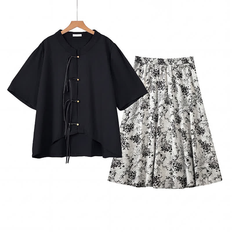 Ensemble haut et jupe grande taille à motif floral et nœud. - Ensemble de 2 pièces - 6XL - image 0
