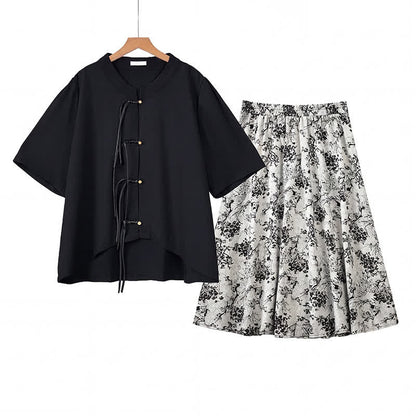 Ensemble haut et jupe grande taille à motif floral et nœud. - Ensemble de 2 pièces - 6XL - image 0