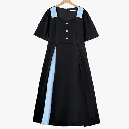 Robe midi bouffante ample à manches courtes pour femmes rondes - Noir - 6XL - image 0