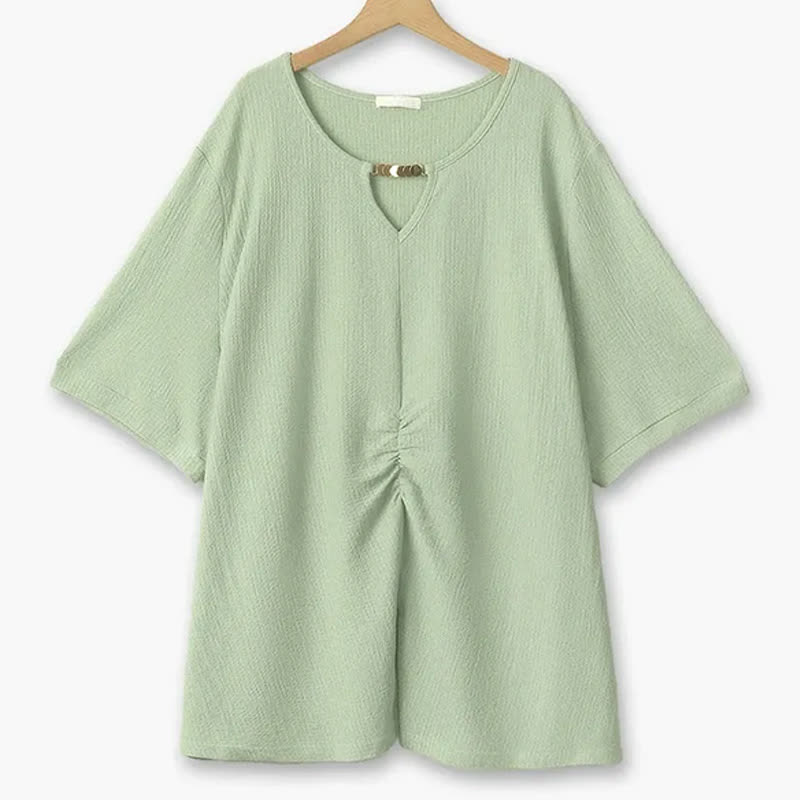 Tunique froncée à encolure en trou de serrure texturée grande taille - Vert - 6XL - image 6