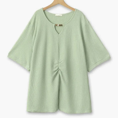 Tunique froncée à encolure en trou de serrure texturée grande taille - Vert - 6XL - image 6