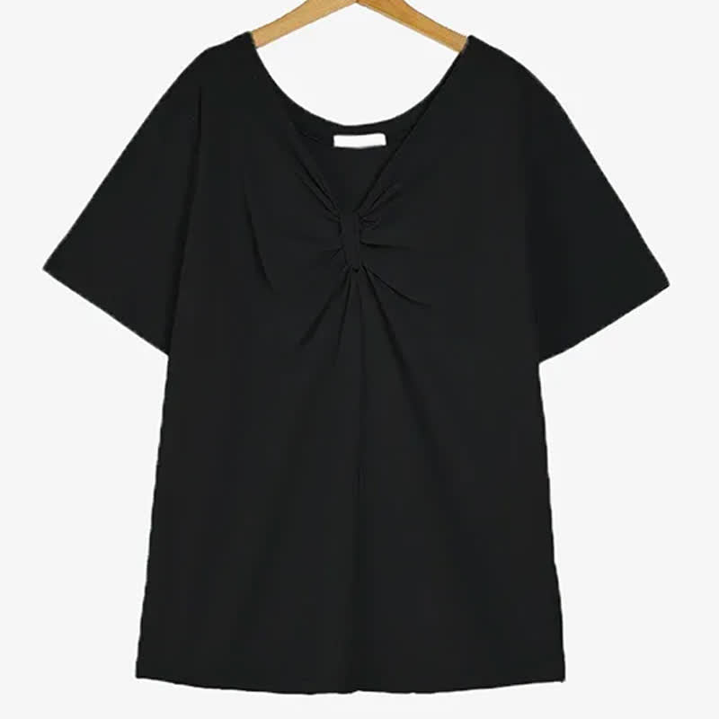 Blouse grande taille en coton stretch à col V torsadé sur le devant - Noir - 6XL - image 5