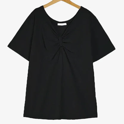 Blouse grande taille en coton stretch à col V torsadé sur le devant - Noir - 6XL - image 5