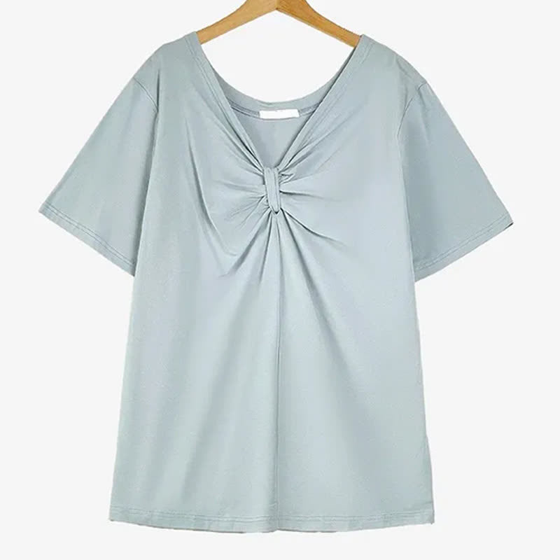 Blouse grande taille en coton stretch à col V torsadé sur le devant - Bleu - 6XL - image 6