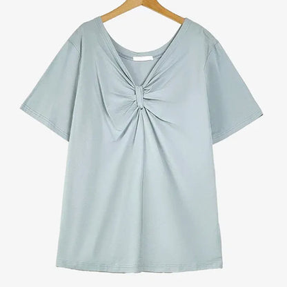 Blouse grande taille en coton stretch à col V torsadé sur le devant - Bleu - 6XL - image 6