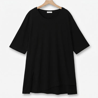 T-shirt grande taille en coton stretch à ourlet fendu - Noir - 6XL - image 5