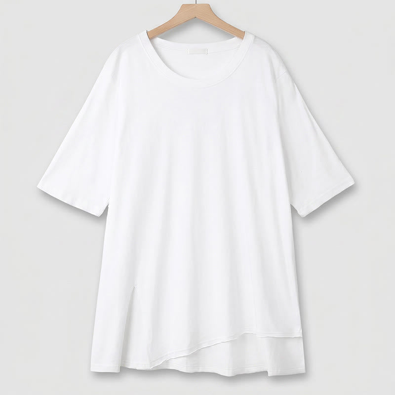 T-shirt grande taille en coton stretch à ourlet fendu - Blanc - 6XL - image 6
