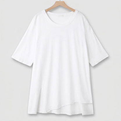 T-shirt grande taille en coton stretch à ourlet fendu - Blanc - 6XL - image 6