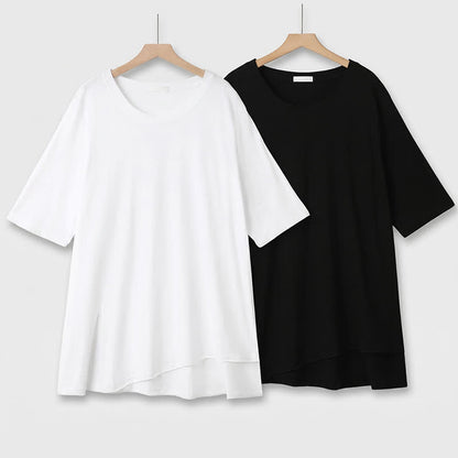 T-shirt grande taille en coton stretch à ourlet fendu - image 0