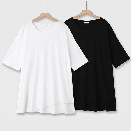 T-shirt grande taille en coton stretch à ourlet fendu - image 0