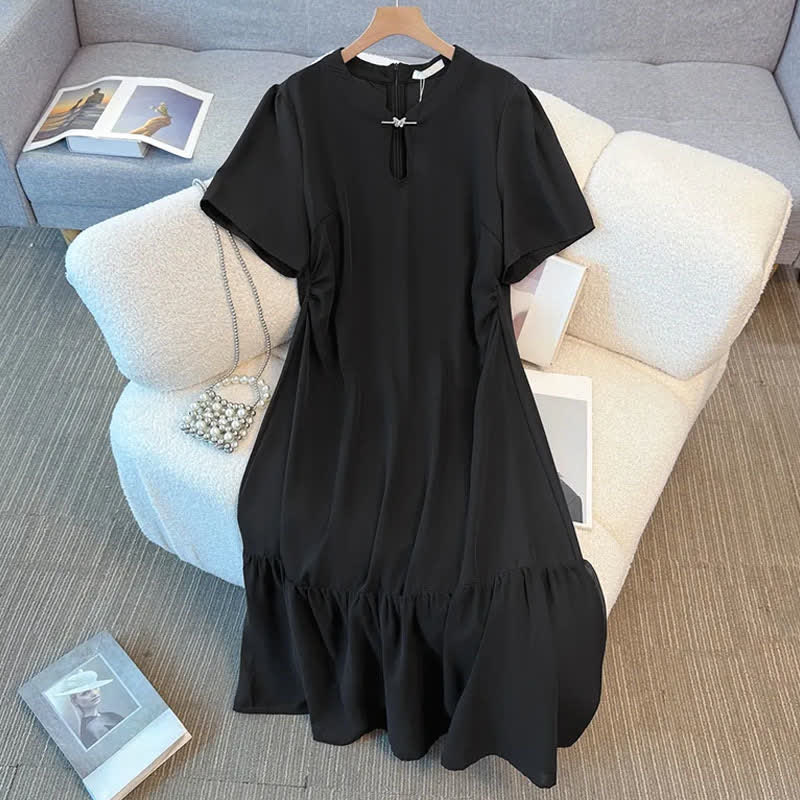 Robe midi élégante grande taille à col en V et ourlet à volants - image 6