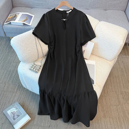 Robe midi élégante grande taille à col en V et ourlet à volants - image 6
