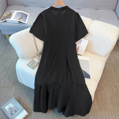 Robe midi élégante grande taille à col en V et ourlet à volants - image 7