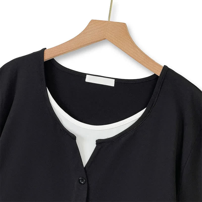 Ensemble jupe et haut en mélange de coton doux avec bordure contrastée - image 1