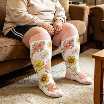 Chaussettes de compression Pastel Bloom grandes tailles - Blanc - 4XL(1 paire) - image 3