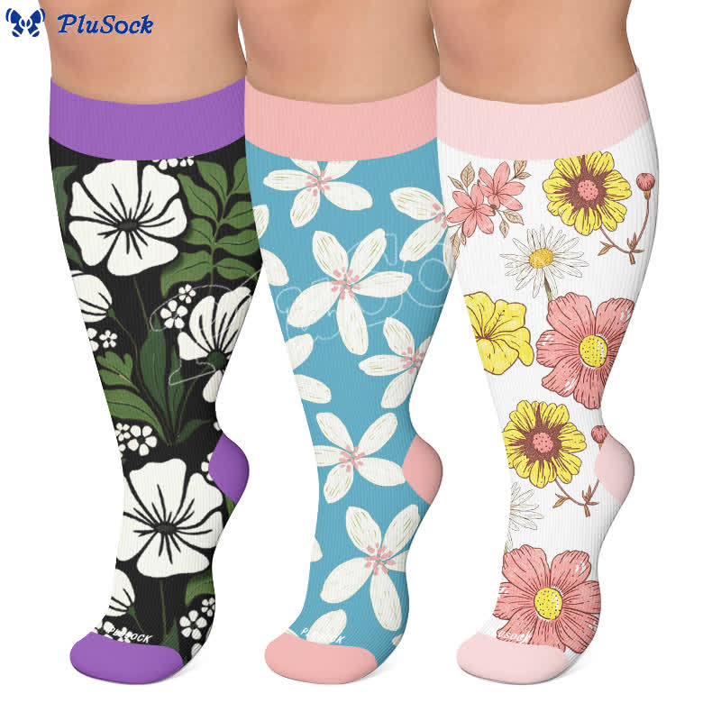 Chaussettes de compression Pastel Bloom grandes tailles - image 0