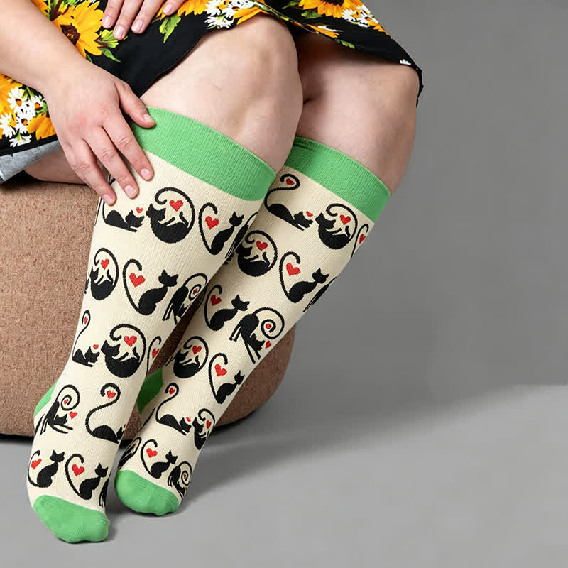 Chaussettes de compression grandes tailles à rayures rouges chat - Vert - 4XL - image 1