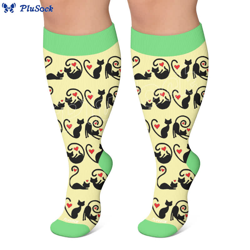 Chaussettes de compression grandes tailles à rayures rouges chat - image 4
