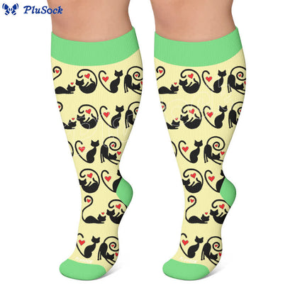 Chaussettes de compression grandes tailles à rayures rouges chat - image 4