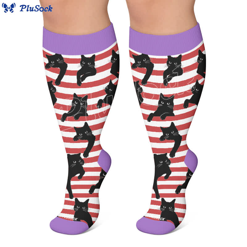 Chaussettes de compression grandes tailles à rayures rouges chat - image 5