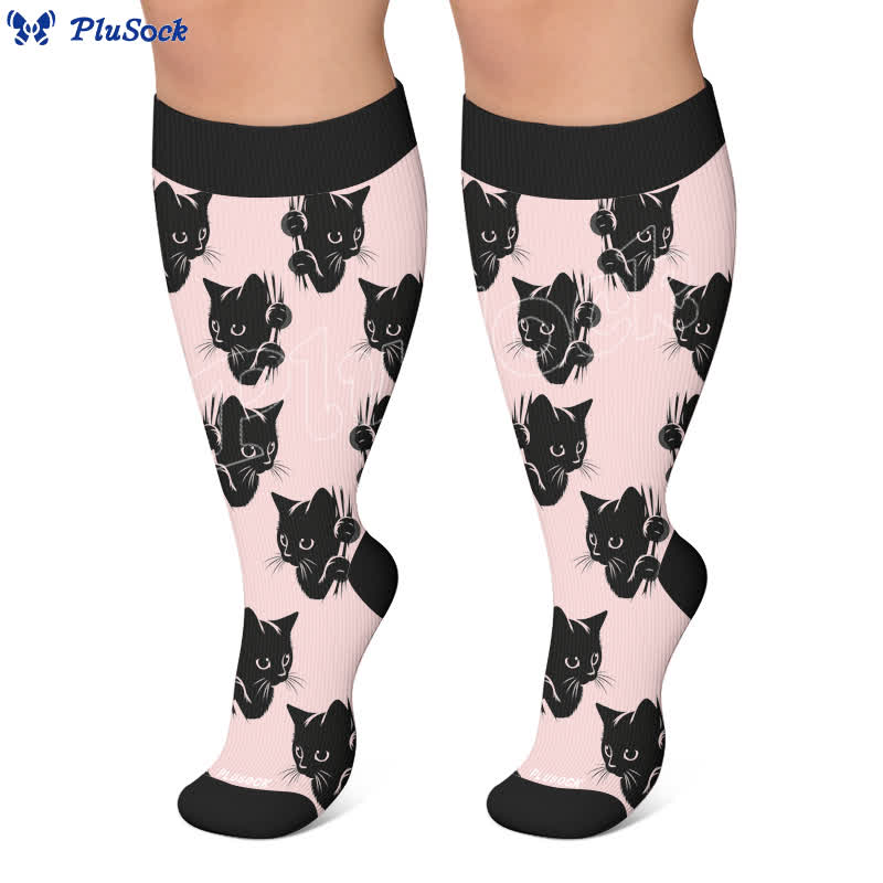 Chaussettes de compression grandes tailles à rayures rouges chat - image 6
