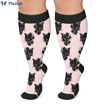 Chaussettes de compression grandes tailles à rayures rouges chat - image 6