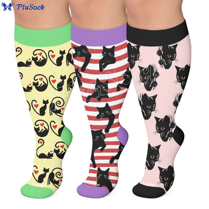 Chaussettes de compression grandes tailles à rayures rouges chat - image 0