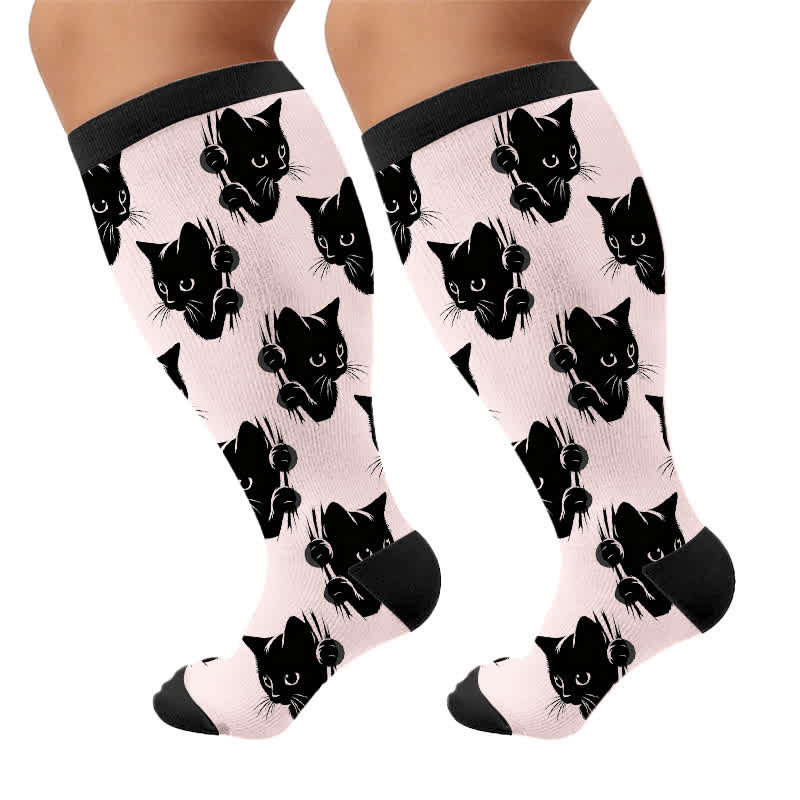 Chaussettes de compression grandes tailles à rayures rouges chat - image 10