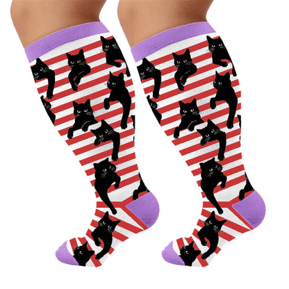 Chaussettes de compression grandes tailles à rayures rouges chat - image 9