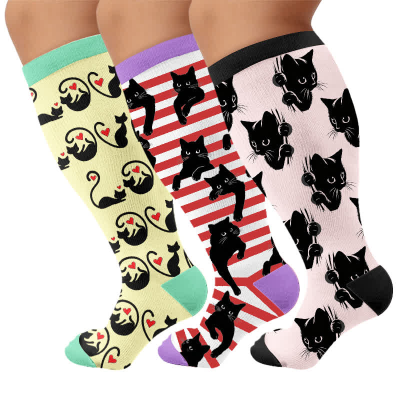 Chaussettes de compression grandes tailles à rayures rouges chat - image 7