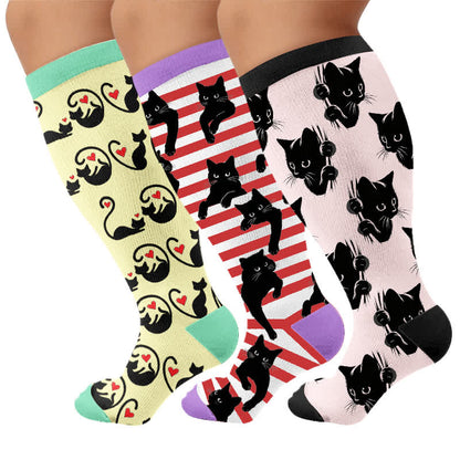 Chaussettes de compression grandes tailles à rayures rouges chat - image 7