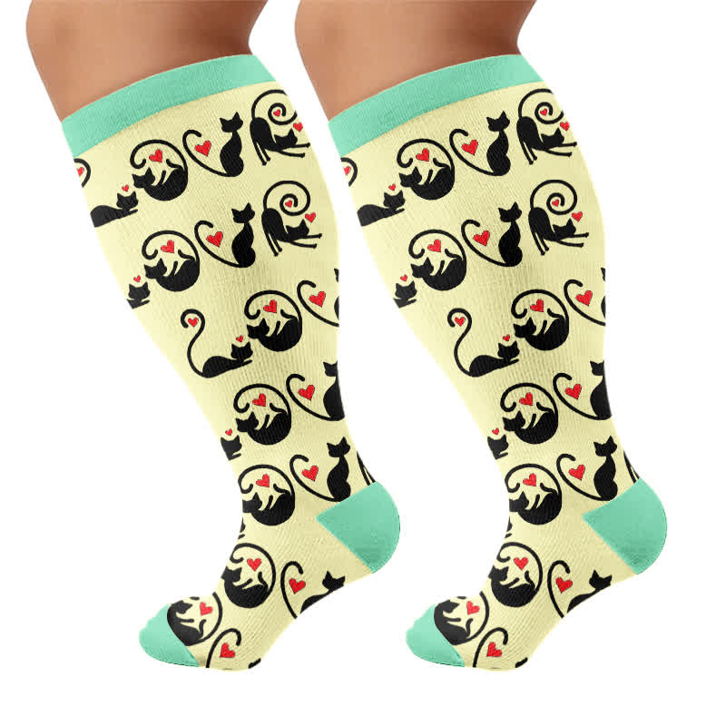 Chaussettes de compression grandes tailles à rayures rouges chat - image 8